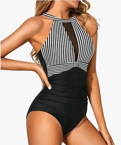 NWT Holipick One Piece Swimsuit High Neck Tummy Control Bathing Suit Halter Sz L - Picture 1 of 17