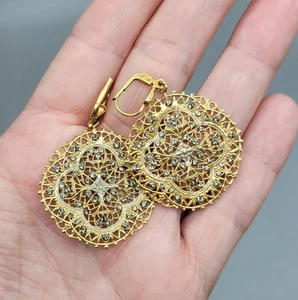 Catherine Popesco La Vie Parisienne Gold Rhinestone Elegant Dangle Earrings E1 - Picture 1 of 8