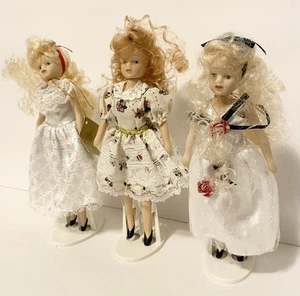 Lote de 3 muñecas de porcelana coleccionables vintage de colección K’s Collection con soportes - Imagen 1 de 10