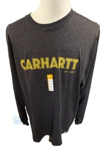 T-shirt uomo Carhartt Loose Fit pesante grigia logo manica lunga grande nuova - Foto 1 di 4
