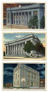 LOT DE 3 palais de justice Wilson Caroline du Nord P.O. Cartes postales lin inutilisées années 1930
