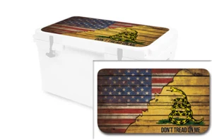 Vinyl Cooler Wrap fits RTIC 65qt | Decal Skin LID - US Gadsden Split Don't Tread - Picture 1 of 7