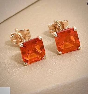 Mexican Fire Opal Earrings in Sterling Silver Gemstone Studs Gift for her or him - Image 1 of 4