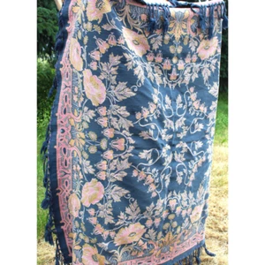 49 in sq Loom Woven Art Nouveau Floral 100% Cotton Blanket Throw Vintage 90s - Picture 1 of 13