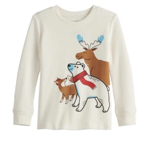 NEW Toddler BOYS WINTER Thermal Long Sleeve Graphic TEE Size 4T FOX POLAR BEAR - Picture 1 of 1