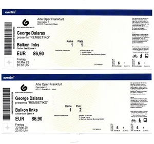 2 Konzertkarten || George Dalaras || Alte Oper Frankfurt || 30. Mai 2025 || - Bild 1 von 1