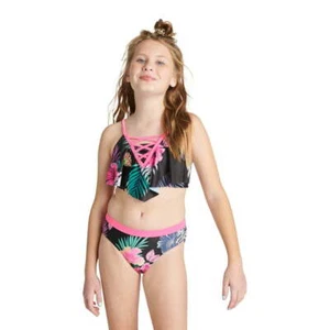 Justice Girls 2 Piece Flounce Laced Top Bikini Swimsuit, Black Size L (12/14) - Picture 1 of 5