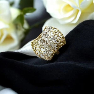 Pave 0,70 Cts Runder Brillantschliff Diamanten Halo Verlobung Ring 14K Gelbgold - Bild 1 von 8