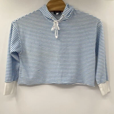 Sudadera con capucha de espuma de rizo a rayas azul blanco y mezcla de algodón mediano AYR para mujer Foto 1 de 4