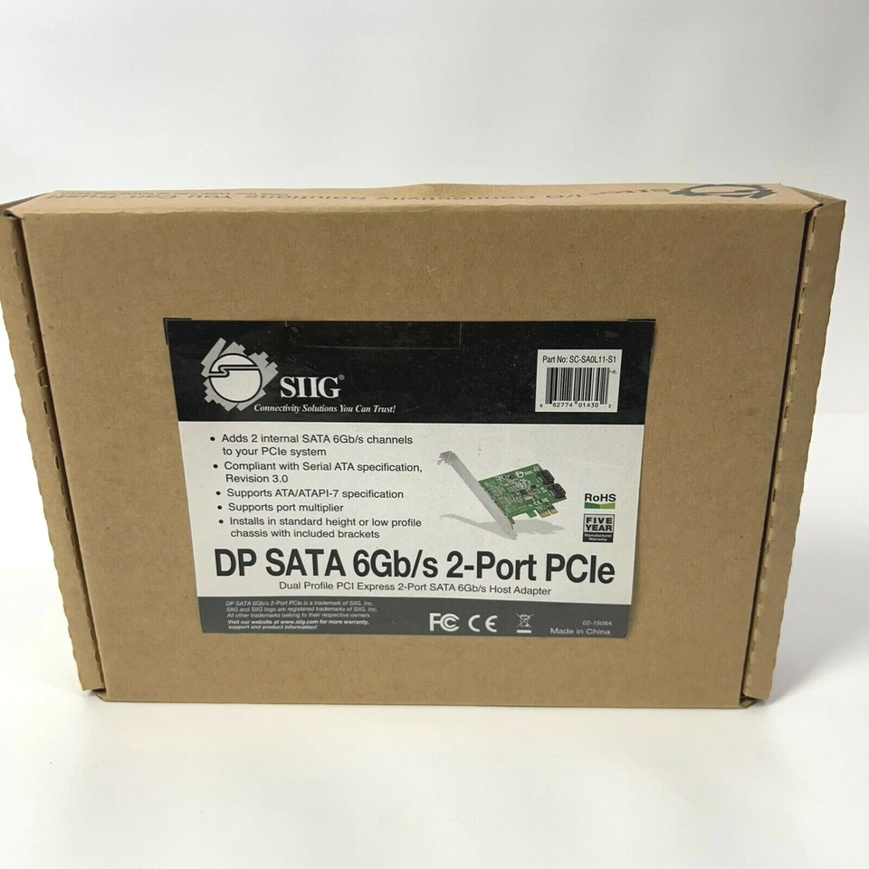 VINTAGE SEALED NEW SIIG SC-SA0I11-S1 Low Profile 2-Port SATA III  - Image 1 of 3