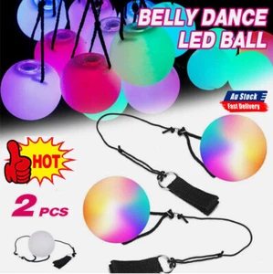 Pair of LED Poi Balls Multi Coloured Light up Ball Belly Dance Party Festival AU - Picture 1 of 13