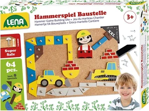 Lena 65828 Hammerspiel, Nagelspiel Mit 64 Bunten 8 Baustellen Teilen, Grundplatt - Bild 1 von 12