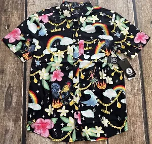 VOLCOM DREW TOONZ FLORAL HAWAIIAN LUAU CLASSIC FIT SHIRT BLACK MENS MEDIUM NEW - Picture 1 of 11