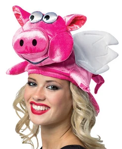 ADULT PLUSH PINK FLYING PIG OINK HALLOWEEN FUNNY COSTUME ACCESSORY GC1530 - Picture 1 of 5