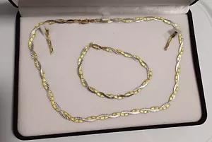 9ct Trigold Necklace Bracelet & Earrings Set Vintage Italian Set Pristine Gift - Picture 1 of 14