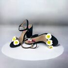 Betsy Johnson Sedona Platform Sandal Daisies Black & White Ankle Strap Size 6.5