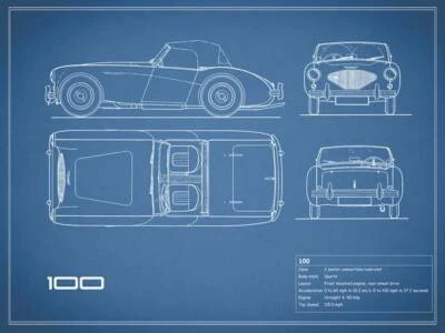 Poster - Austin-Healey 100 Blueprint, Retro Modern Patent, 3 Sizes - Image 1 of 4