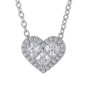 18 in Women's Love Heart Pendant AAA CZ Necklace 925 Silver Chain - Picture 1 of 6
