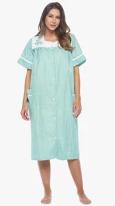 Patio Dress House Coat Summer Spring Butterfly Seersucker Women Small Green - Picture 1 of 10