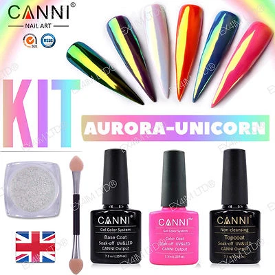 AURORA Nail Chrome Powder KIT Rainbow Effect SET Mermaid Mirror Shiny Nails (um) - Image 1 of 4