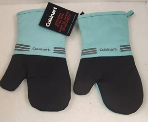 Cuisinart Neoprene Oven Mitts Aqua + Black Heat Resistant 7.5" X 12.5" Set of 2 - Picture 1 of 2
