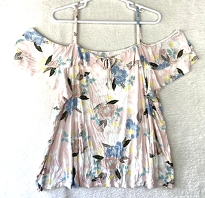 Torrid Super Soft Top Womens 5X Light Pink Floral Cold Shoulder Ruffle Casual - Picture 1 of 16