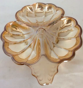 Vintage Jeannette Carnival Glass Marigold Hibiscus 3 Leaf Clover Candy/Nut Dish - Picture 1 of 4