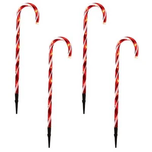 Christmas Candy Cane Path Lights with LED's 4 Piece 62cm - Red and White - Picture 1 of 2