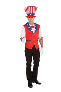Uncle Sam Patriotic Men's Polyester Shirt & Foam Hat Set July 4th Costume - Picture 1 of 1