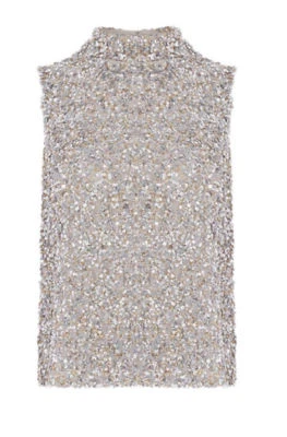 COAST Silver Ricco Sequin Top - UK 10 - Image 1 of 4
