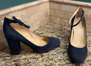 Ivanka Trump Womens Size 8.5 Oasia BLUE SUEDE Block Heels Ankle Strap Shoes - Picture 1 of 9