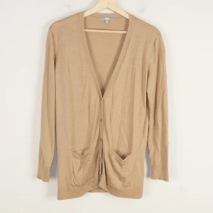 Uniqlo Tan Brown 100% Wool Lightweight Button Cardigan Womens Sz L - Picture 1 of 11