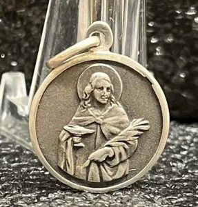 Schönheit Vintage Heilige Lucy Silber Katholische Medaille Charm Anhänger - Bild 1 von 8