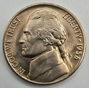 Moneda tipo primer año 1938 D Jefferson gema de níquel BU tonificada You Grade It envío gratuito - Imagen 1 de 4