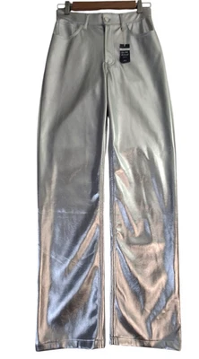 Pantalones relajados de tiro alto para mujer Abercrombie & Fitch años 90 26/2 plateados metálicos nuevos con etiquetas Foto 1 de 4