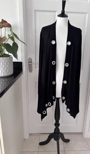 STAR by JULIEN MACDONALD .. Black Longline Cardigan Silver Ring Detail Sz 16 - Picture 1 of 5