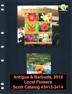 $29.00 Scott Value - 2018 ANTIGUA Flowers 2 s/s Caribbean Sea CV MNH NH UMM - Image 1 of 4