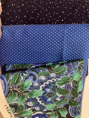 Lot of 3 Cotton Fabric Long Border Cut Blues Coord Polka Dots Floral Lot #21 - Image 1 of 4