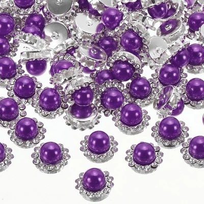 12mm Pearl Sew on Rhinestones,100 Pcs Metal Flatback Base Gems Crystal, Purple - Image 1 of 4