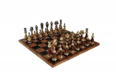 Set Di Scacchi In Metallo E Legno Italfama, Tavola In Ecopelle 40CM Oro/Argento - Immagine 1 di 4