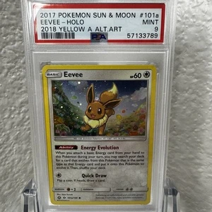 2017 POKEMON SUN & MOON 2018 YELLOW A ALTERNATE ART #101A EEVEE-HOLO PSA 9 MINT - Picture 1 of 9