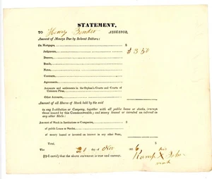 1851 Jahresabschluss Henry Bender Assessor handgeschrieben John Rump Schulden - Bild 1 von 2