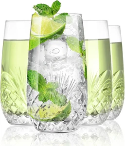 Bicchieri Highball taglio a mano cristallo (set di 4, 17 oz) - elegante succo d'acqua bere - Foto 1 di 6