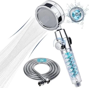 Cabezal de Ducha Universal Manguera 2M Doble Turbo Ventilador/Interruptor de Pausa/360° Para Gimnasio en Casa Azul - Imagen 1 de 6