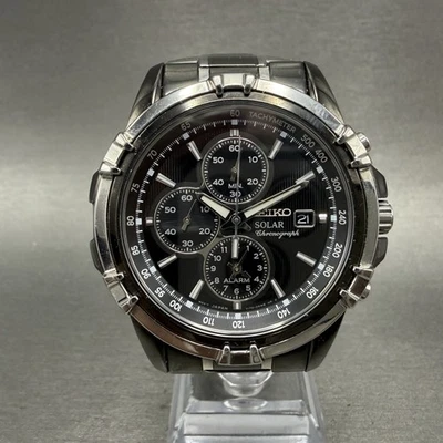 Seiko Solar Chronograph Watch Men 43mm Black Dial Black Tone Date V172-0AJ0 Runs - Image 1 of 4