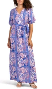 CELINA MOON BEDRUCKTES KURZARM MAXIKLEID MIT GÜRTEL GRÖSSE M NEU MIT ETIKETT - Bild 1 von 8