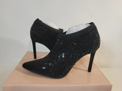 Thalia Sodi Karmen Flyknit Rhinestone Ankle Booties Black Heels Size 8M - Image 1 of 4