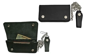 Leather Bi-Fold Biker Wallet 6.5" With Chain And Belt Clip - Picture 1 of 3