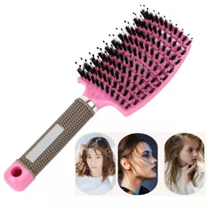 Womens Magical Brush Detangle Detangling Natural Boar Bristle Hair Brush Curved - Picture 1 of 16
