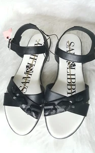 Sam & Libby Comfy  Faux Jeweled Black Strappy Women's Summer Sandals NWOB SZ 6 - Picture 1 of 8